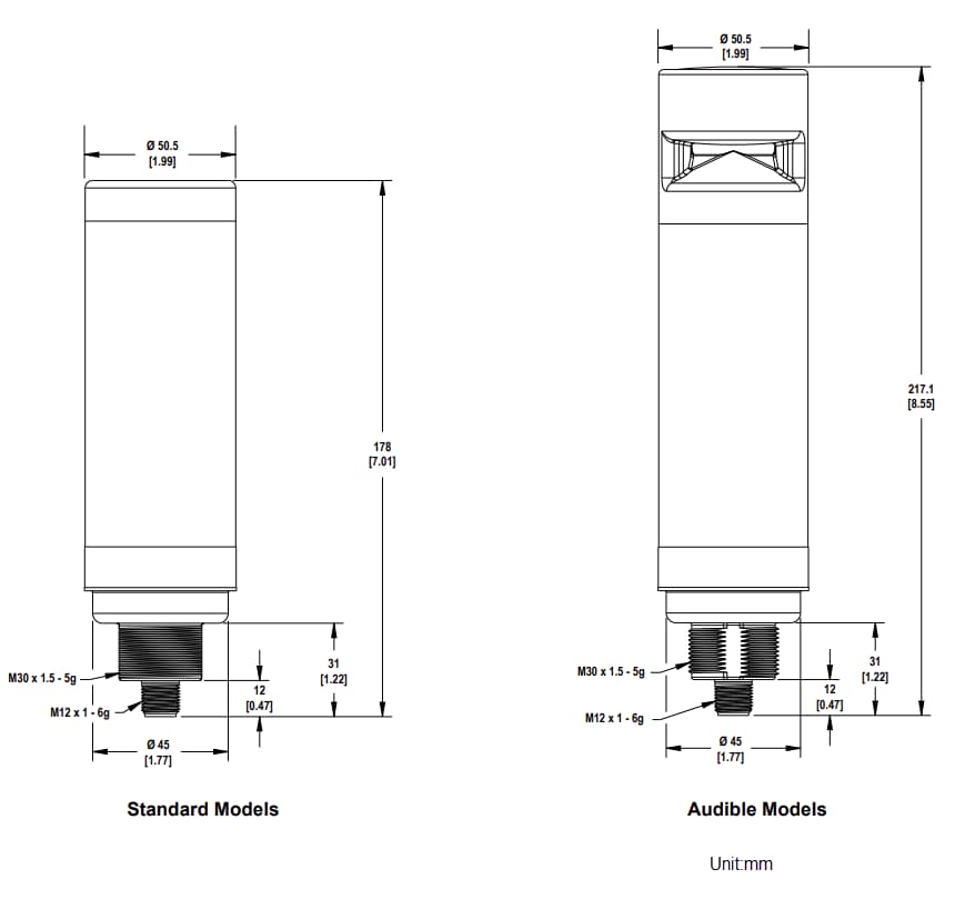Mechanical Drawing - Banner Engineering CL50 Pro 50mm Programmable Column Lights