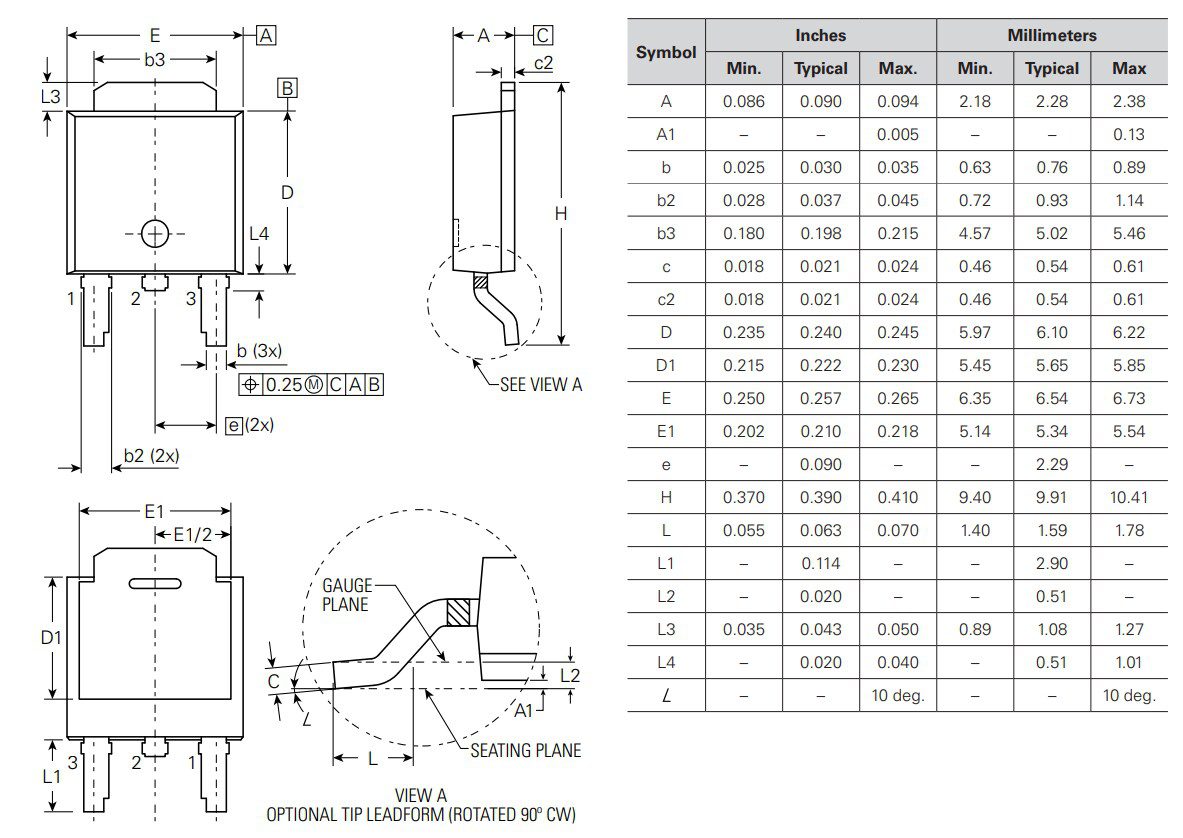 Mechanical Drawing - Littelfuse IXTY2P50PA PolarP™ MOSFET