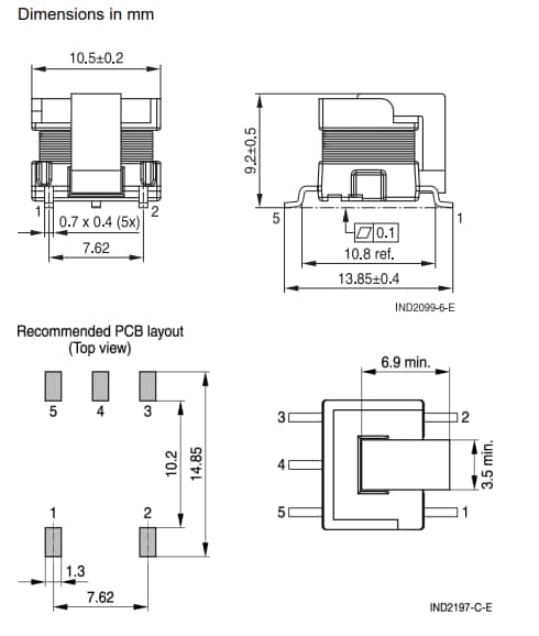 Mechanical Drawing - EPCOS / TDK B78541A InsuGate Gate-Drive Transformers