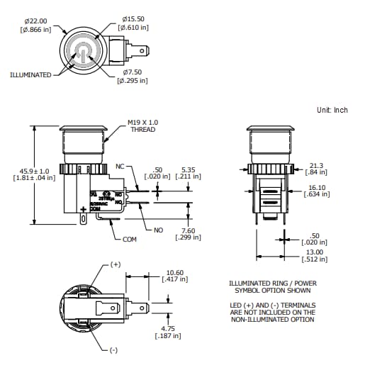 Mechanical Drawing - E-Switch SAV4 Anti-Vandal Switches Mechanical Drawing - E-Switch SAV4 Anti-Vandal Switches