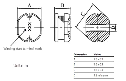 Mechanical Drawing - Eaton LD2-HV Metalized Drum Core Inductors