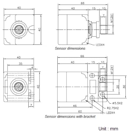 Mechanical Drawing - Carlo Gavazzi IRC40 Inductive Sensors for Conveyors & Escalators Mechanical Drawing - Carlo Gavazzi IRC40 Inductive Sensors for Conveyors & Escalators