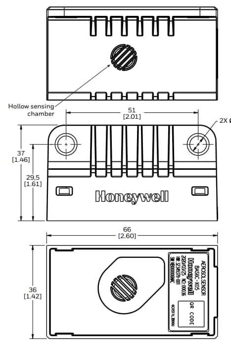 Mechanical Drawing - Honeywell BAS Battery Safety Aerosol Sensors