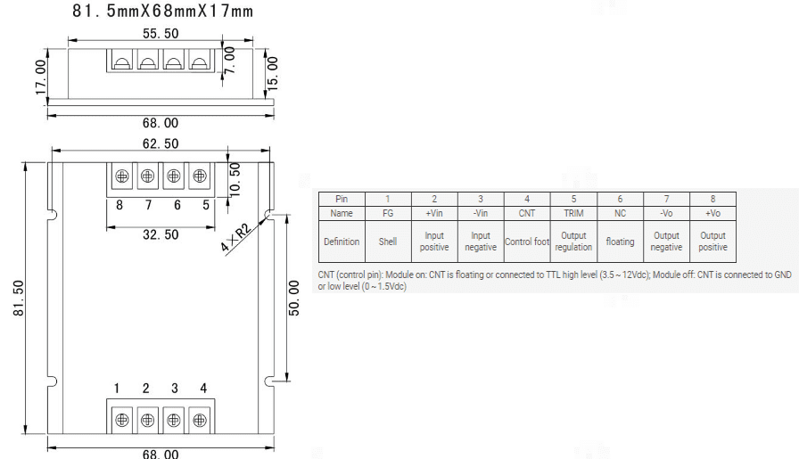 Mechanical Drawing - DFRobot Industrial Isolated DC-DC Buck Converter