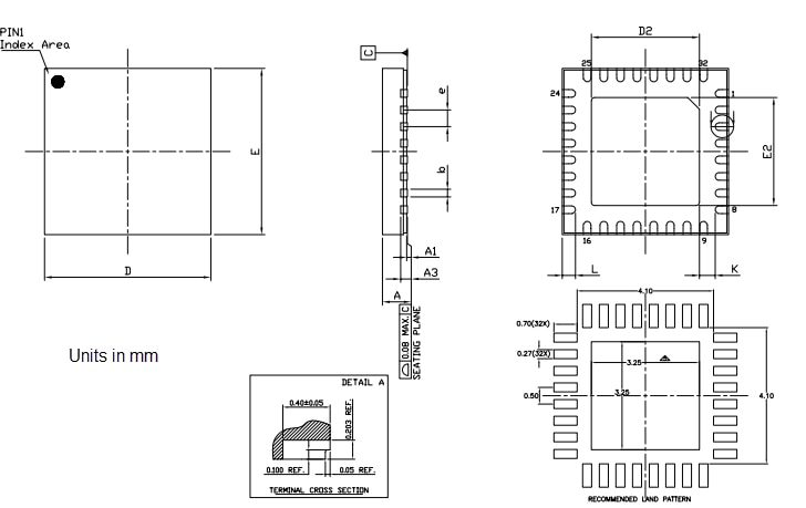 Mechanical Drawing - Diodes Incorporated PI6C492150xTQ Automotive LVDS Buffer Outputs