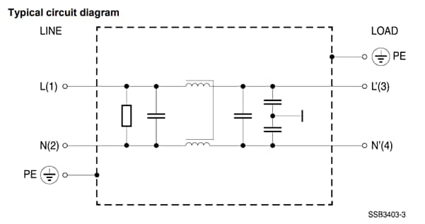 Application Circuit Diagram - EPCOS / TDK B84742A 2-Line DIN Rail Power Line Filters