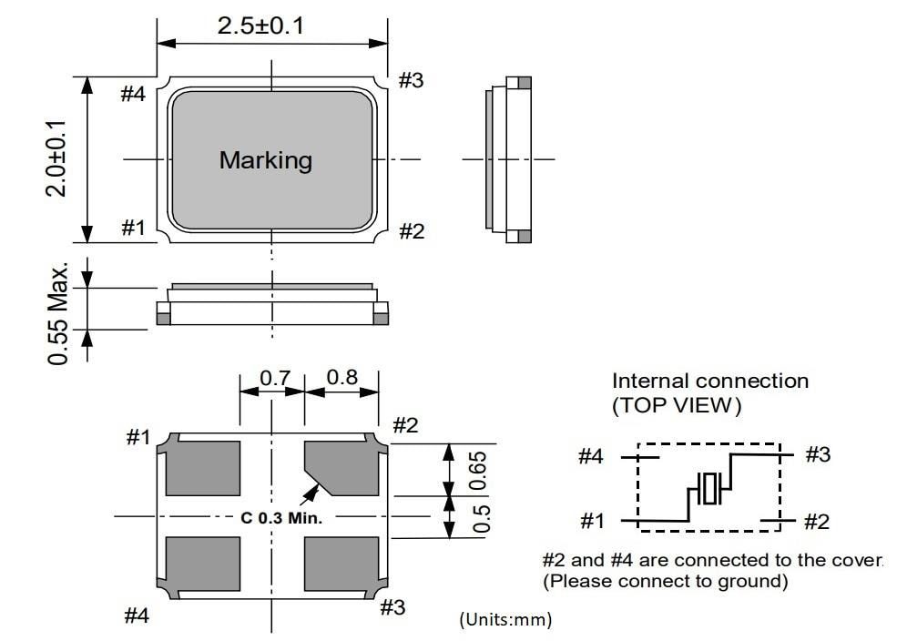 Mechanical Drawing - Epson FA-20H MHz Range Crystals