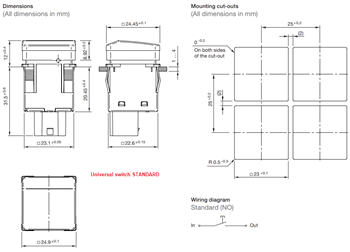 Mechanical Drawing - EAO Series 09 Universal Switches