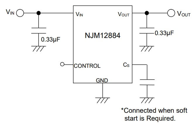 Application Circuit Diagram - Nisshinbo NJM12884-H Low-dropout (LDO) Voltage Regulator IC Application Circuit Diagram - Nisshinbo NJM12884-H Low-dropout (LDO) Voltage Regulator IC