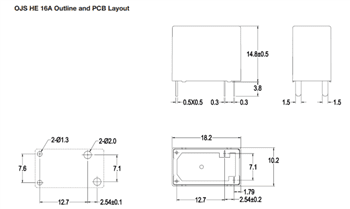 Mechanical Drawing - TE Connectivity OJS Miniature PCB Relays