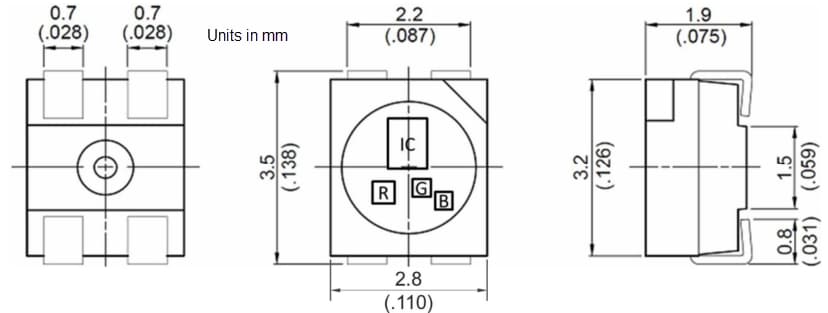 Mechanical Drawing - Lite-On LTST-E683CEGBW Standard SMD LED