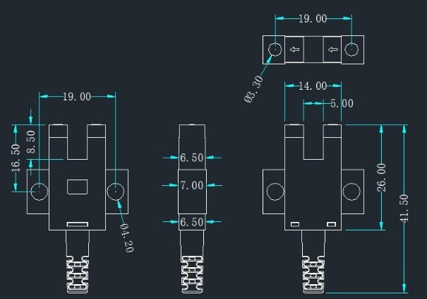 Mechanical Drawing - DFRobot SEN0448 4-Wire Slot Type Photoelectric Switch