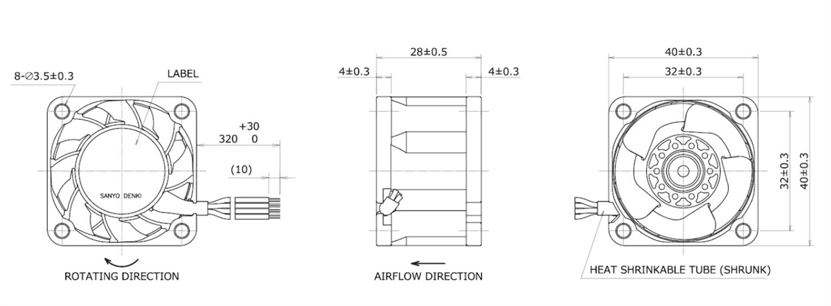 Mechanical Drawing - Sanyo Denki San Ace 40L 9LG High Static Pressure Fans