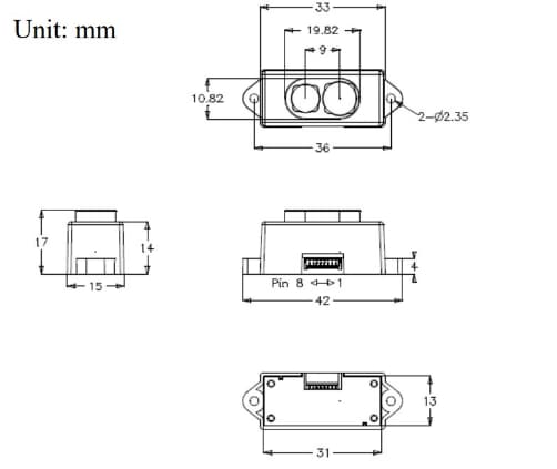 Mechanical Drawing - DFRobot SEN0413 TOF IR Distance Sensor