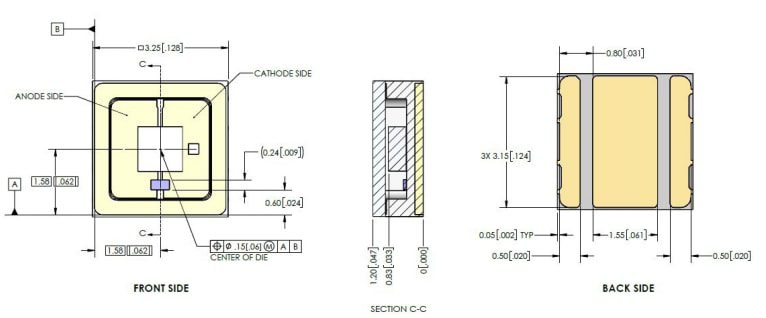 Mechanical Drawing - Luminus Devices XBT-3535-UV Surface Mount UVC LEDs
