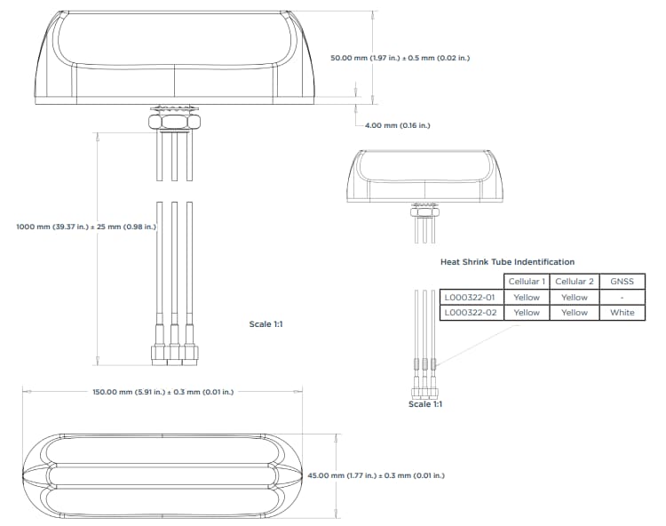 Mechanical Drawing - TE Connectivity / Laird External Antennas VersAnte L000322x IoT Antennas
