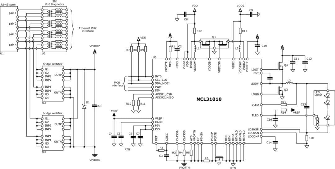 Application Circuit Diagram - onsemi NCL31010 PoE Interface LED Driver Application Circuit Diagram - onsemi NCL31010 PoE Interface LED Driver