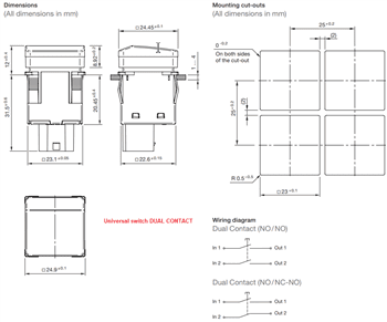 Mechanical Drawing - EAO Series 09 Universal Switches