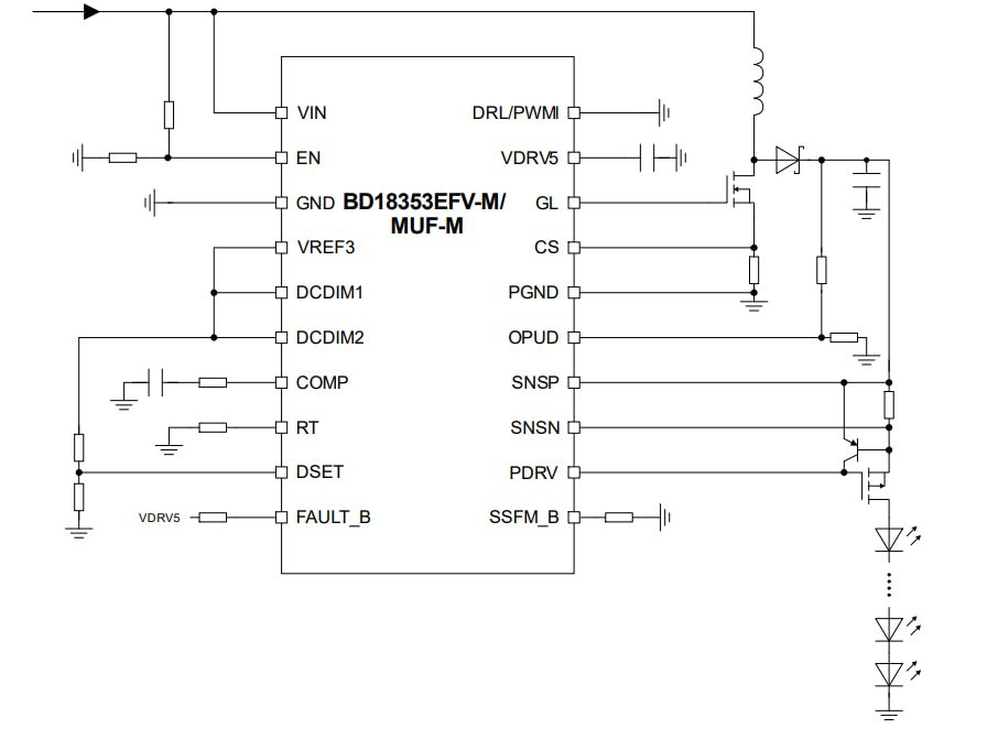 Application Circuit Diagram - ROHM Semiconductor BD18353EFV-M 1ch High Current LED Controller Application Circuit Diagram - ROHM Semiconductor BD18353EFV-M 1ch High Current LED Controller