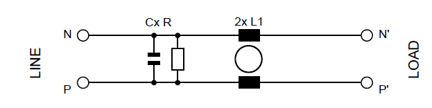 Schematic - Schaffner FN9274 Medical Class II IEC Inlet Filters
