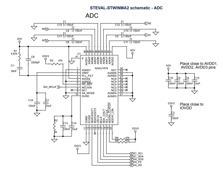 Schematic - STMicroelectronics STEVAL-STWINMA2 Microphone Array Expansion Board