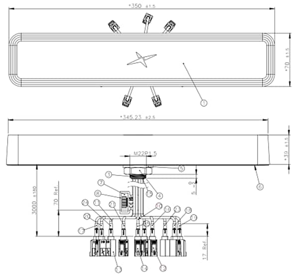 Mechanical Drawing - Taoglas 10-in-1 Screwmount GNSS, Wi-Fi®, & 4G/5G Antenna