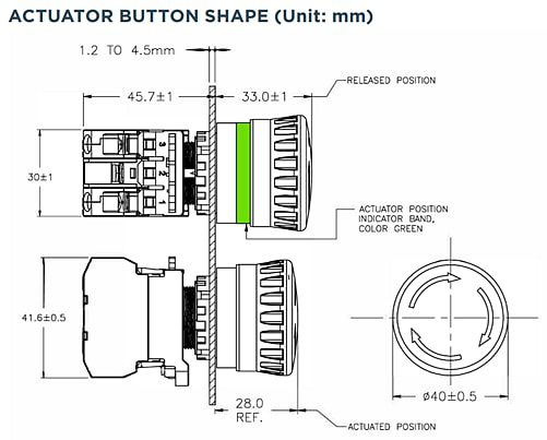 Chart - TE Connectivity / Alcoswitch PBES22 Pushbutton 22mm Emergency Stop Switches