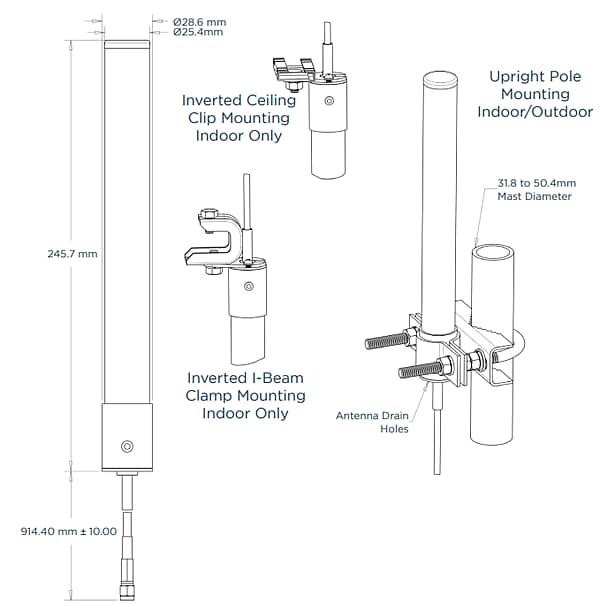 Mechanical Drawing - TE Connectivity / Laird External Antennas Wi-Fi® 6E/7 Tri-Band V-Pol Omni Antennas