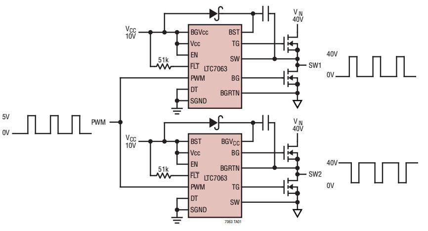 Application Circuit Diagram - Analog Devices Inc. LTC7063 Half-Bridge Drivers