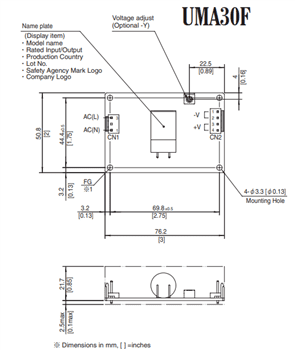 Mechanical Drawing - Cosel UMA Medical Power Supplies Mechanical Drawing - Cosel UMA Medical Power Supplies