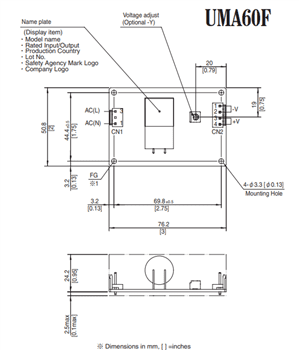 Mechanical Drawing - Cosel UMA Medical Power Supplies Mechanical Drawing - Cosel UMA Medical Power Supplies