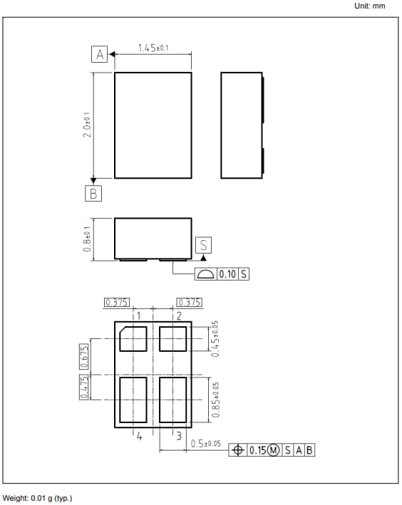 Mechanical Drawing - Toshiba TLP3475W PCB Mount Photorelay