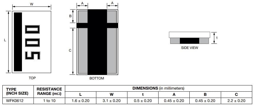 Mechanical Drawing - Vishay WFK Metal Foil Current Sense Resistors